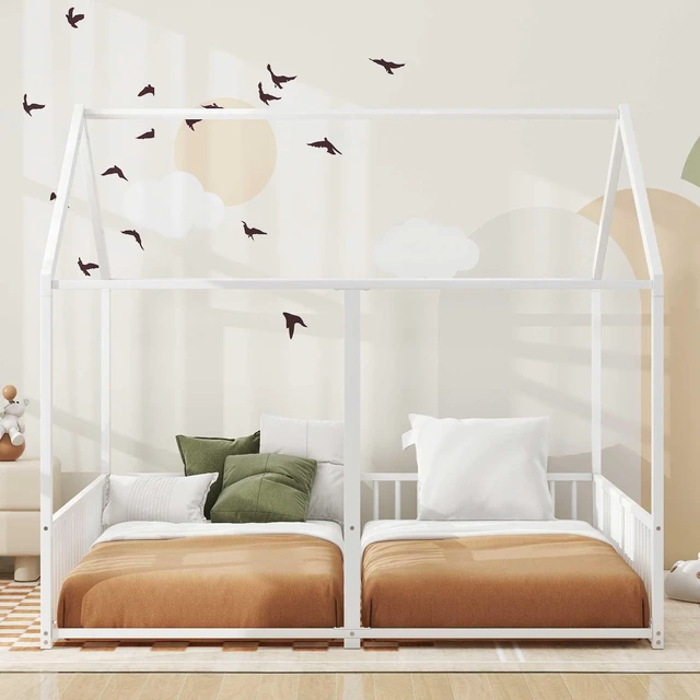 Alt view image 3 of 7 - Metal Twin Size Platform Beds, Two Shared Beds, Antique White, Frames Bases
