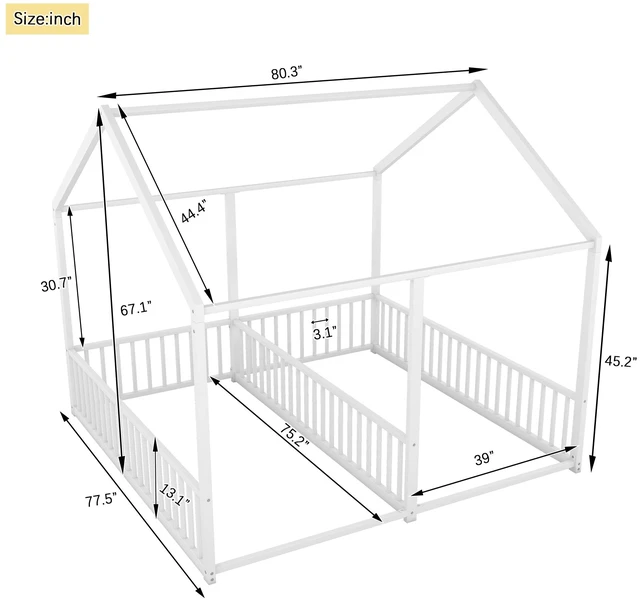 Alt view image 6 of 7 - Metal Twin Size Platform Beds, Two Shared Beds, Antique White, Frames Bases