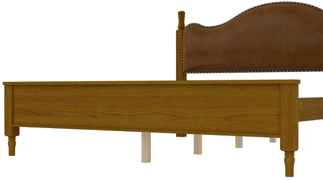 Alt view image 6 of 7 - King Size Platform Bed with Upholstered Headboard, Brown Frame Headboard, Brown, PU, Solid Wood and MDF, Beds Frames
