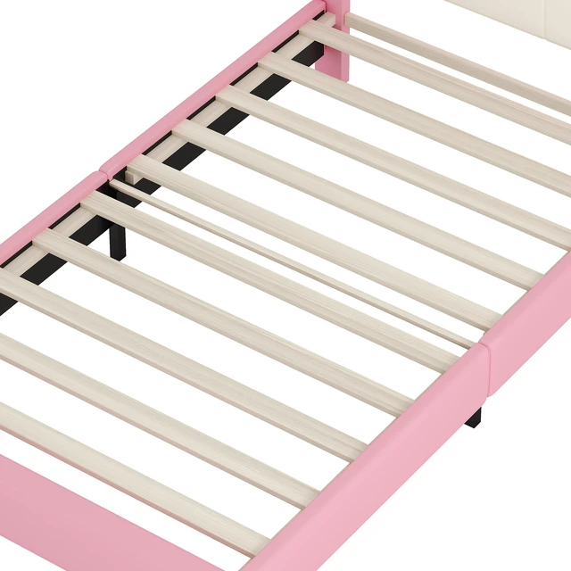 Alt view image 7 of 7 - Twin Size Upholstered Princess Bed with Crown Headboard, Twin Size Platform Bed with Headboard and Footboard Old SKU
