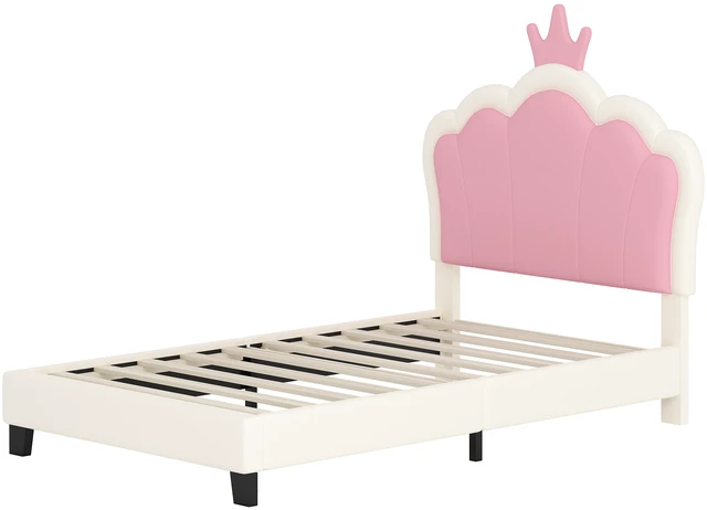 Alt view image 5 of 7 - Twin Size Upholstered Princess Bed with Crown Headboard, Twin Size Platform Bed with Headboard and Footboard Old SKU
