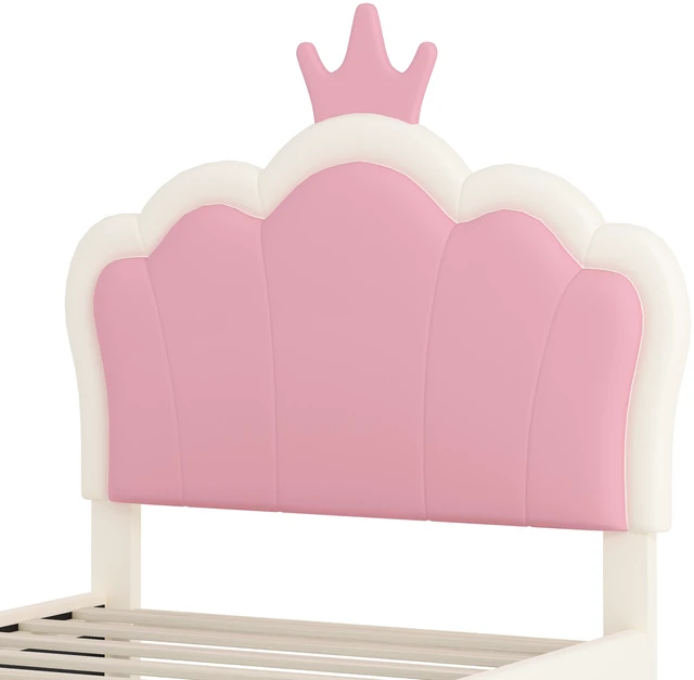 Alt view image 6 of 7 - Twin Size Upholstered Princess Bed with Crown Headboard, Twin Size Platform Bed with Headboard and Footboard Old SKU