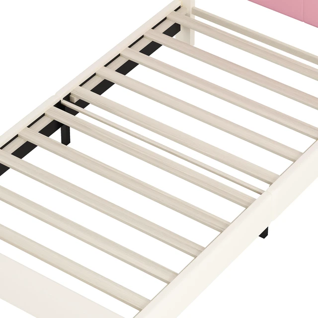 Alt view image 7 of 7 - Twin Size Upholstered Princess Bed with Crown Headboard, Twin Size Platform Bed with Headboard and Footboard Old SKU