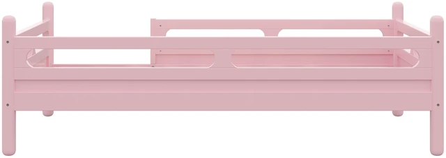 Alt view image 7 of 7 - Twin Size Kids Bed Frame, Wooden Platform Bed with Safety Guardrails Low Profile Design Slat Support System Box Spring