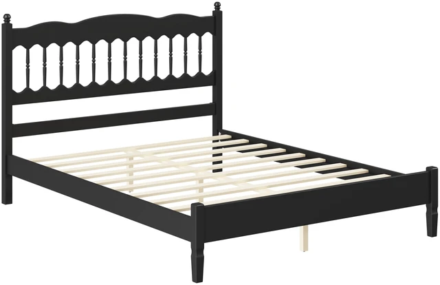 Alt view image 5 of 7 - Countryside Queen Size Wooden Bed Frame with Spindle Headboard, Heavy Duty Platform Bed with Slats Support Box Spring