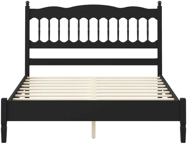 Alt view image 6 of 7 - Countryside Queen Size Wooden Bed Frame with Spindle Headboard, Heavy Duty Platform Bed with Slats Support Box Spring