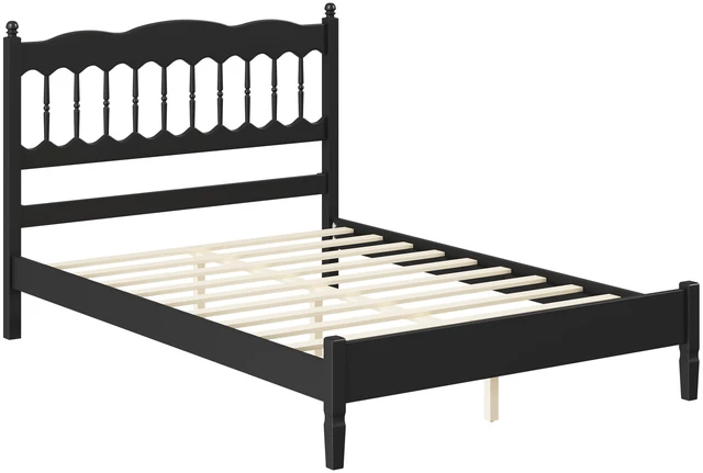 Alt view image 6 of 7 - Countryside Full Size Wooden Bed Frame with Spindle Headboard, Heavy Duty Platform Bed with Slats Support Box Spring