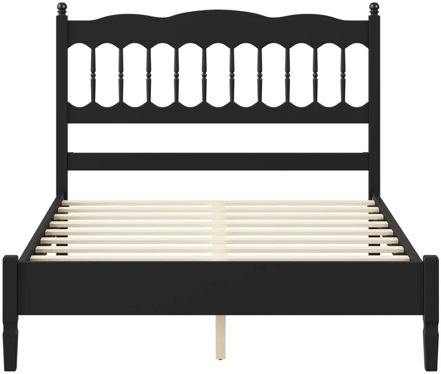 Alt view image 5 of 7 - Countryside Full Size Wooden Bed Frame with Spindle Headboard, Heavy Duty Platform Bed with Slats Support Box Spring