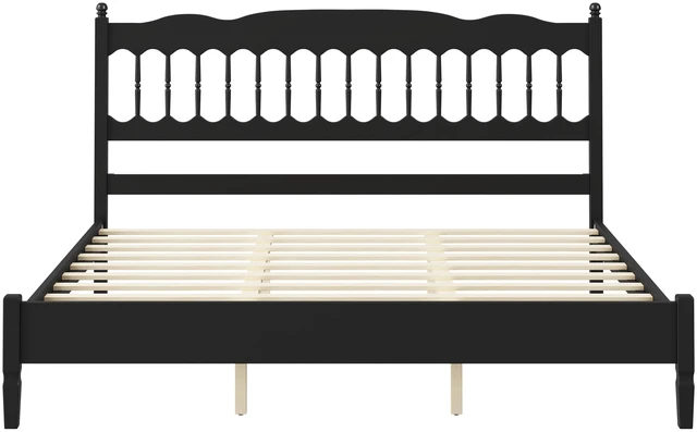 Alt view image 5 of 7 - Countryside King Size Wooden Bed Frame with Spindle Headboard, Heavy Duty Platform Bed with Slats Support Box Spring