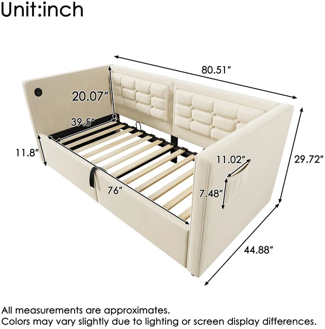 Alt view image 2 of 7 - Old SKU Upholstered Twin Size Daybed, Hydraulic Storage Twin Bed Frame with USB and Type Charging Bed Frame with Wooden
