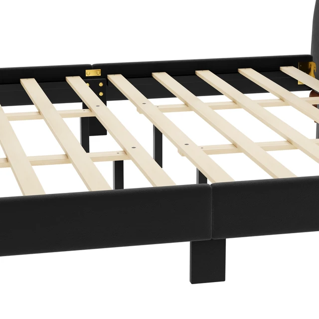 Alt view image 7 of 7 - King Size Velvet Upholstered Bed Frame, Button Tufted Sleigh Platform Bed Frame with Curved Headboard and Footboard