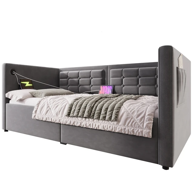 Alt view image 5 of 7 - Old SKU Upholstered Twin Size Daybed, Hydraulic Storage Twin Bed Frame with USB and Type Charging Bed Frame with Wooden