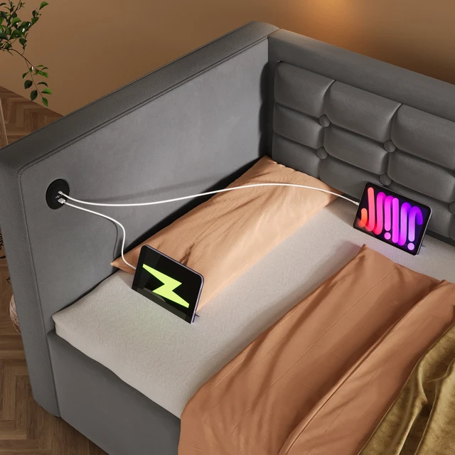 Alt view image 7 of 7 - Old SKU Upholstered Twin Size Daybed, Hydraulic Storage Twin Bed Frame with USB and Type Charging Bed Frame with Wooden