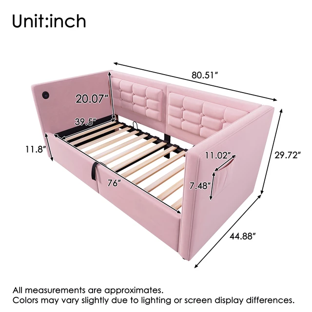 Alt view image 2 of 7 - Old SKU Upholstered Twin Size Daybed, Hydraulic Storage Twin Bed Frame with USB and Type Charging Bed Frame with Wooden
