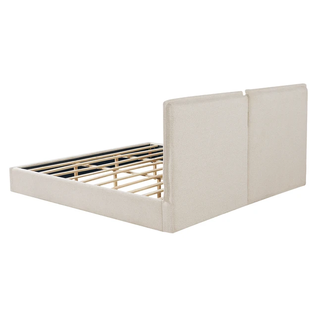 Alt view image 5 of 7 - Double Pillow Upholstered Design, Skin Textured Fabric King, Beige Cream, Wood and Fabric, Beds Frames Bases