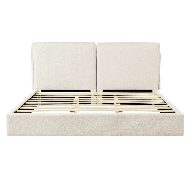 Alt view image 2 of 7 - Double Pillow Upholstered Design, Skin Textured Fabric King, Beige Cream, Wood and Fabric, Beds Frames Bases