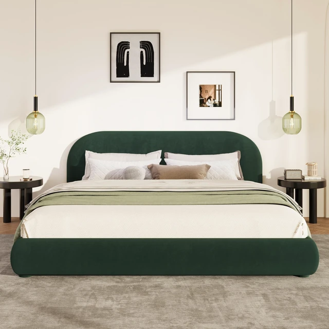Main image of Velvet Soft Bed Texture, Adding High End Atmosphere King, Green, Wood and Fabric, Beds Frames Bases