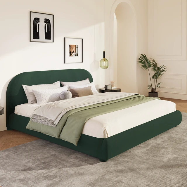 Alt view image 2 of 7 - Velvet Soft Bed Texture, Adding High End Atmosphere King, Green, Wood and Fabric, Beds Frames Bases