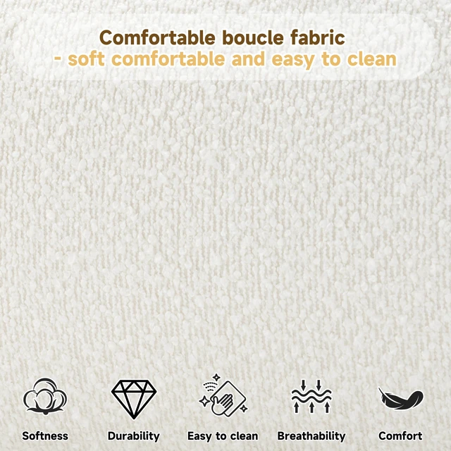 Alt view image 4 of 7 - Fabric Upholstered Bed, Simple Double Bed King, Cream, Wood and Fabric, Beds Frames Bases