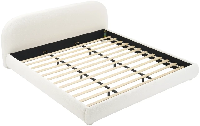 Alt view image 7 of 7 - Fabric Upholstered Bed, Simple Double Bed King, Cream, Wood and Fabric, Beds Frames Bases