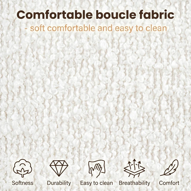 Alt view image 5 of 7 - Bouclé Upholstered Bed Frame, Queen Size Platform Bed with Curved Headboard 41 Inch High Padded Noise Slat Support Box