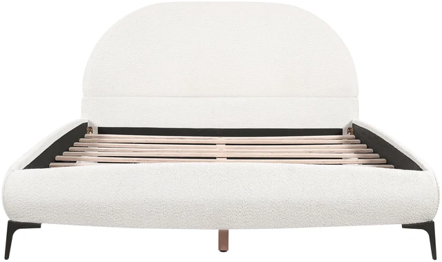 Alt view image 7 of 7 - Bouclé Upholstered Bed Frame, Queen Size Platform Bed with Curved Headboard 41 Inch High Padded Noise Slat Support Box