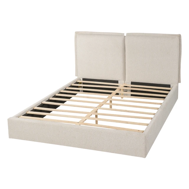 Alt view image 6 of 7 - Double Pillow Upholstered Design, Skin Textured Fabric Queen, Beige, Wood and Fabric, Beds Frames Bases