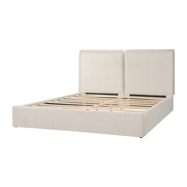 Alt view image 5 of 7 - Double Pillow Upholstered Design, Skin Textured Fabric Queen, Beige, Wood and Fabric, Beds Frames Bases