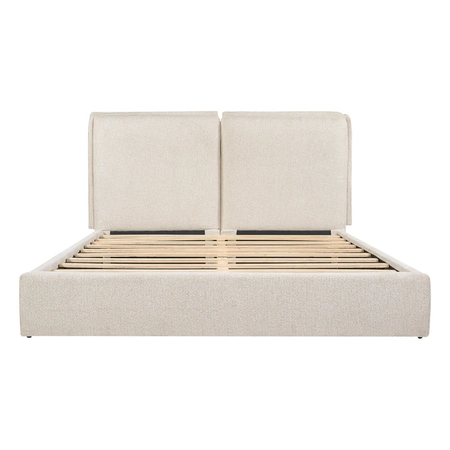 Alt view image 4 of 7 - Double Pillow Upholstered Design, Skin Textured Fabric Queen, Beige, Wood and Fabric, Beds Frames Bases