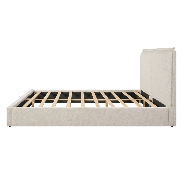 Alt view image 7 of 7 - Double Pillow Upholstered Design, Skin Textured Fabric Queen, Beige, Wood and Fabric, Beds Frames Bases