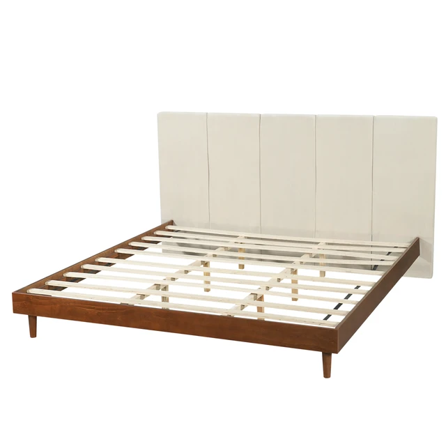 Alt view image 5 of 6 - King Size Upholstered Platform Bed Frame, Wood Base with Chenille Vertical Headboard Solid and Manufactured Capacity