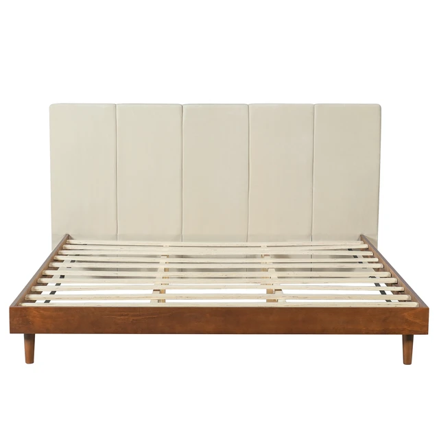 Alt view image 6 of 6 - King Size Upholstered Platform Bed Frame, Wood Base with Chenille Vertical Headboard Solid and Manufactured Capacity