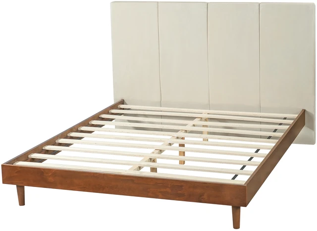Alt view image 4 of 7 - Queen Size Upholstered Platform Bed Frame, Wood Base Chenille Vertical Headboard Solid and Manufactured Slats Capacity