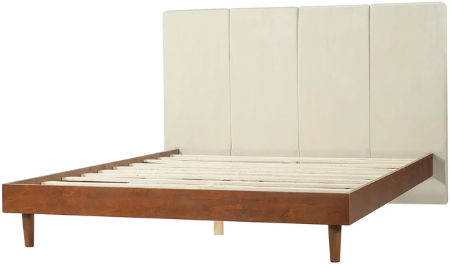Alt view image 5 of 7 - Queen Size Upholstered Platform Bed Frame, Wood Base Chenille Vertical Headboard Solid and Manufactured Slats Capacity