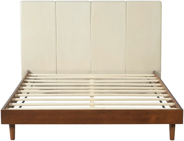 Alt view image 7 of 7 - Queen Size Upholstered Platform Bed Frame, Wood Base Chenille Vertical Headboard Solid and Manufactured Slats Capacity