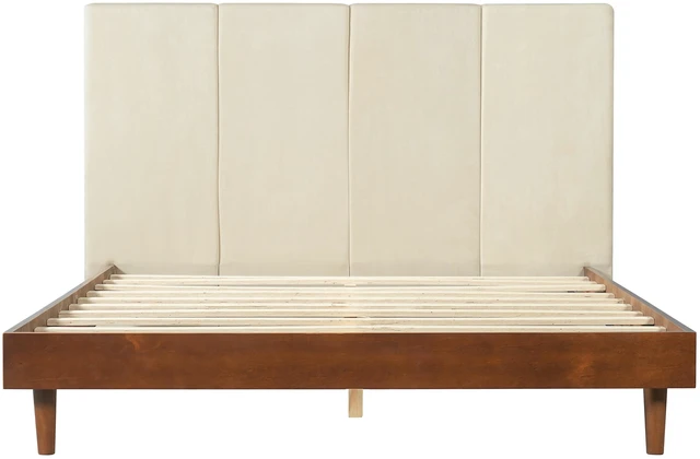 Alt view image 6 of 7 - Queen Size Upholstered Platform Bed Frame, Wood Base Chenille Vertical Headboard Solid and Manufactured Slats Capacity