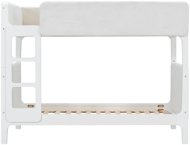 Alt view image 3 of 7 - Twin Over Twin Upholstered Bunk Bed for Kids, Sherpa Fabric Bunk Bed with Padded Headboard Footboard and Guardrails