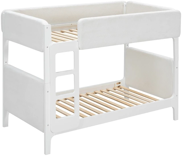 Alt view image 5 of 7 - Twin Over Twin Upholstered Bunk Bed for Kids, Sherpa Fabric Bunk Bed with Padded Headboard Footboard and Guardrails