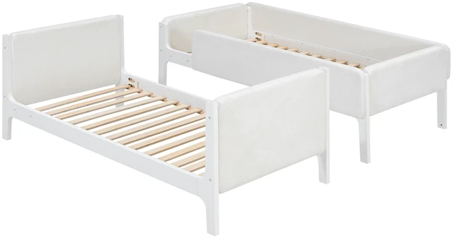 Alt view image 7 of 7 - Twin Over Twin Upholstered Bunk Bed for Kids, Sherpa Fabric Bunk Bed with Padded Headboard Footboard and Guardrails