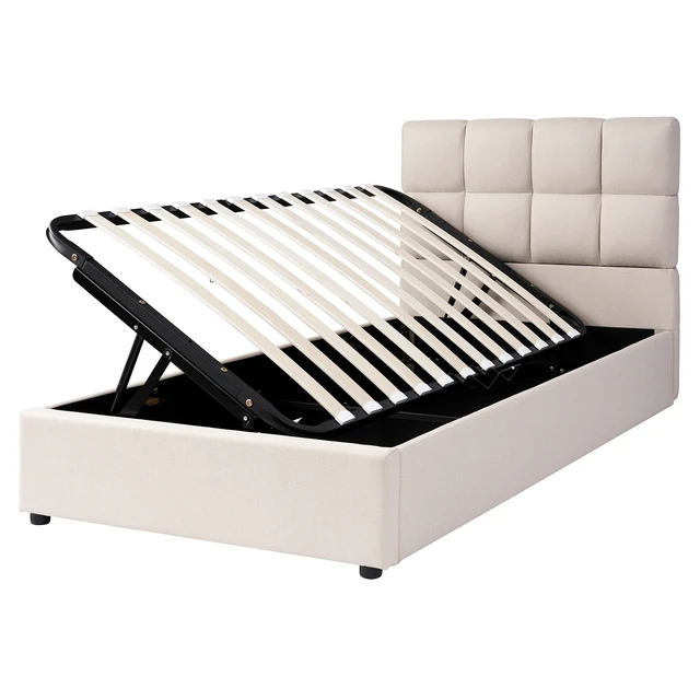 Alt view image 5 of 7 - Twin Size Upholstered Platform Bed with Hydraulic Storage System, Beige, Linen, Beds Frames Bases