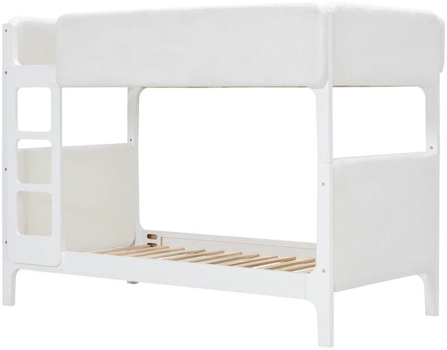 Alt view image 4 of 7 - Twin Over Twin Upholstered Bunk Bed for Kids, Sherpa Fabric Bunk Bed with Padded Headboard Footboard and Guardrails