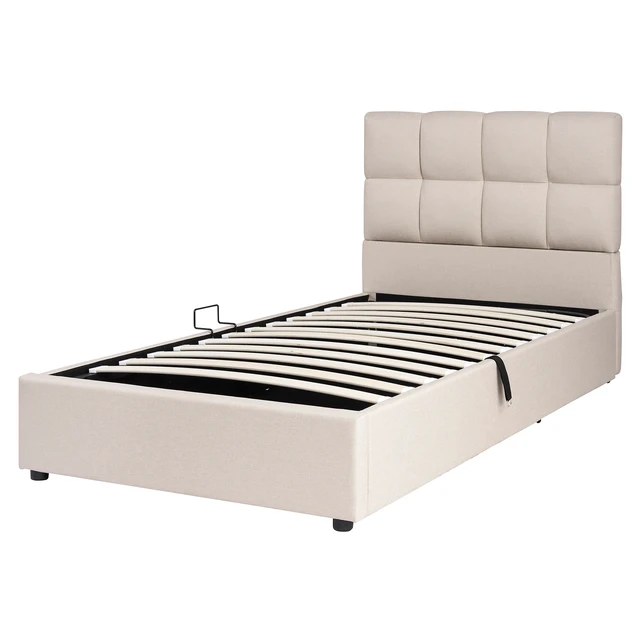 Alt view image 7 of 7 - Twin Size Upholstered Platform Bed with Hydraulic Storage System, Beige, Linen, Beds Frames Bases