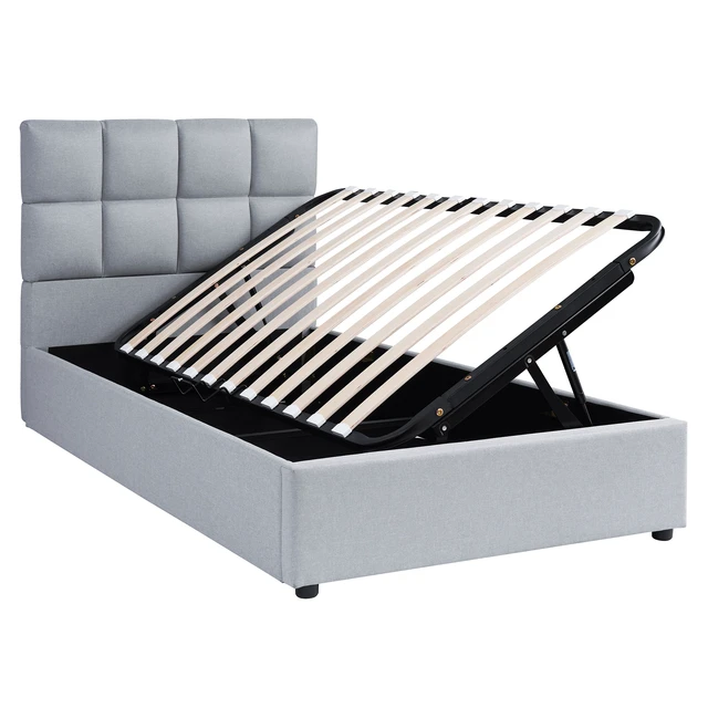Alt view image 5 of 7 - Twin Size Upholstered Platform Bed with Hydraulic Storage System, Gray, Linen, Beds Frames Bases