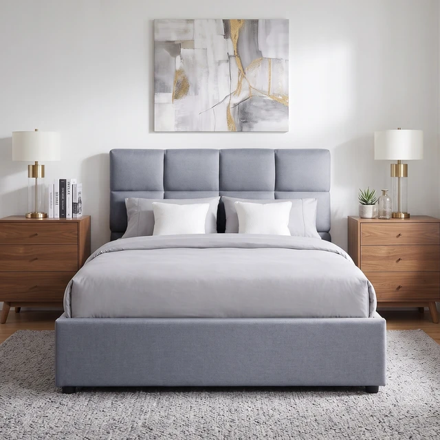 Alt view image 2 of 7 - Twin Size Upholstered Platform Bed with Hydraulic Storage System, Gray, Linen, Beds Frames Bases