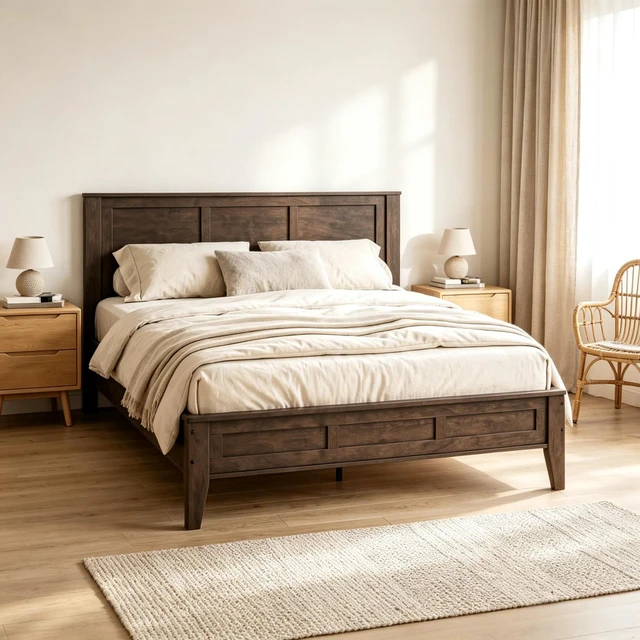 Alt view image 2 of 7 - Mid-Century Queen Bed Frame, Toned Platform Bed Featuring Headboard Footboard and Convenient Under Storage for Decor