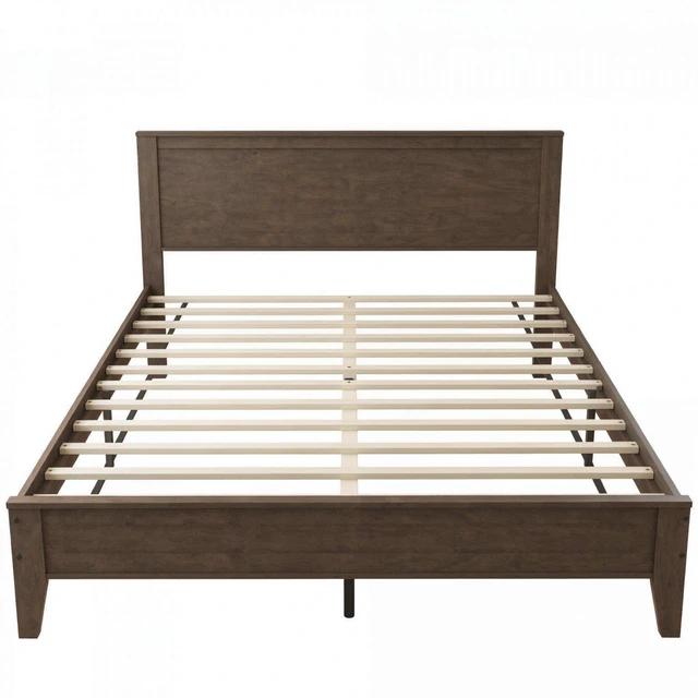 Alt view image 6 of 7 - Mid-Century Queen Bed Frame, Toned Platform Bed Featuring Headboard Footboard and Convenient Under Storage for Decor