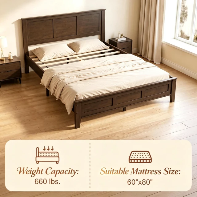 Alt view image 4 of 7 - Mid-Century Queen Bed Frame, Toned Platform Bed Featuring Headboard Footboard and Convenient Under Storage for Decor