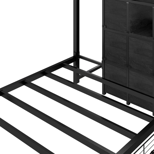 Alt view image 2 of 7 - Bunk Bed Twin Over Twin with Stairs, Storage Drawers Full Length Guardrail Space Saving Bed, Black, Metal, Beds Frames