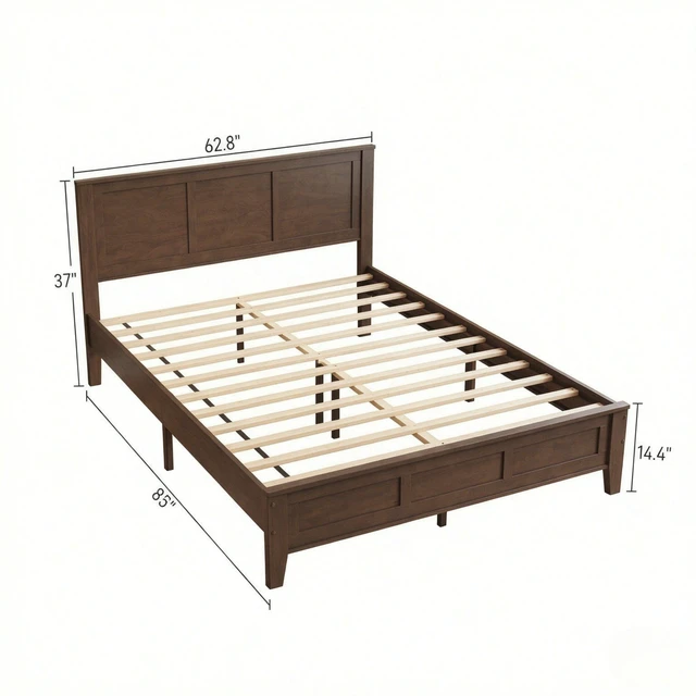 Alt view image 5 of 7 - Mid-Century Queen Bed Frame, Toned Platform Bed Featuring Headboard Footboard and Convenient Under Storage for Decor