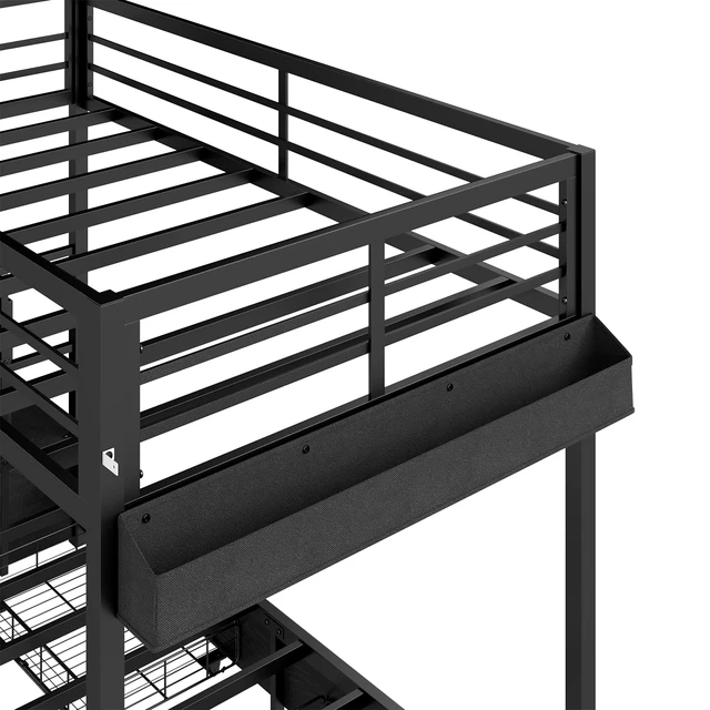 Alt view image 5 of 7 - Bunk Bed Twin Over Twin with Stairs, Storage Drawers Full Length Guardrail Space Saving Bed, Black, Metal, Beds Frames